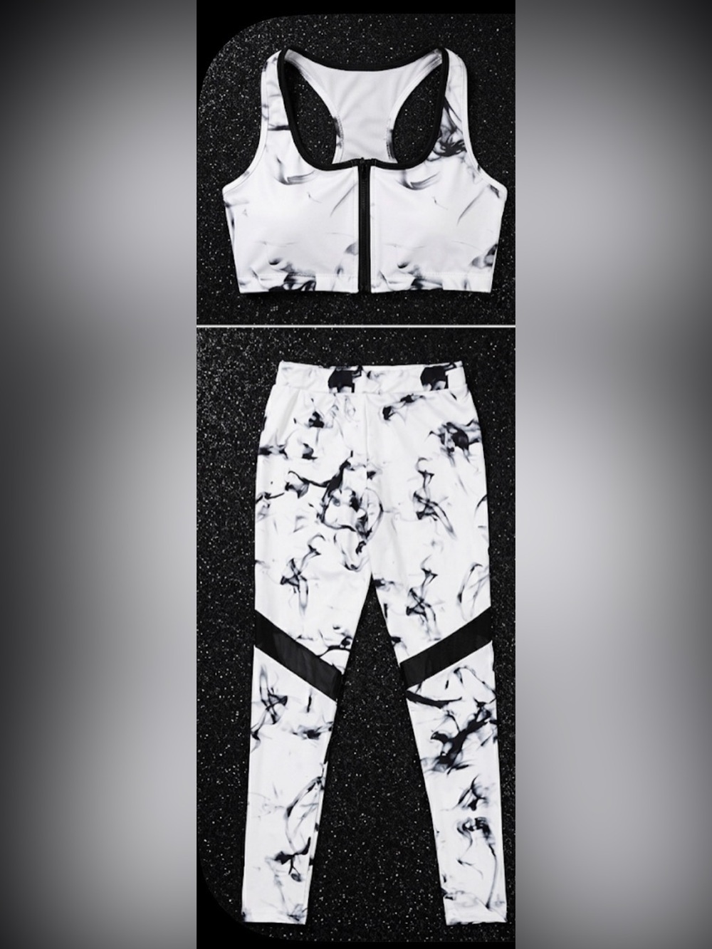 SHEIN Active Zip-Front Sports Bra & Mesh Insert Leggings Set Black/White small